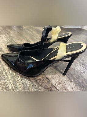 Zara Black Patent Slingback Heels with Cream Strap Accent